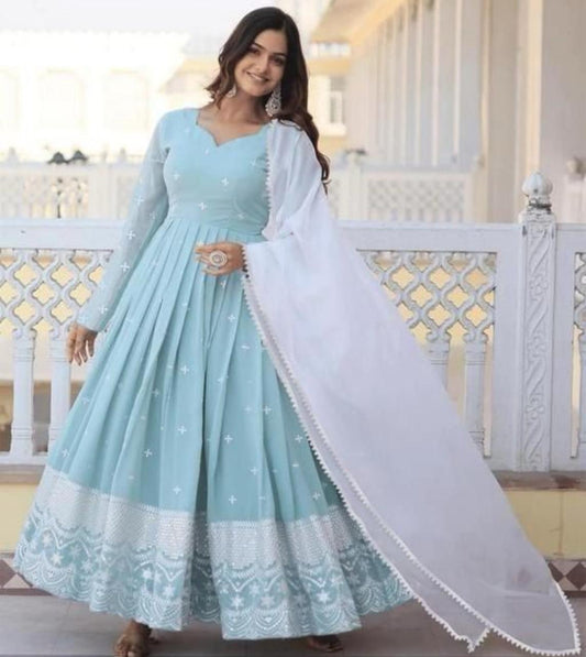 Elegant Embroidered Georgette Anarkali Gown with Dupatta – Premium Ethnic Wear