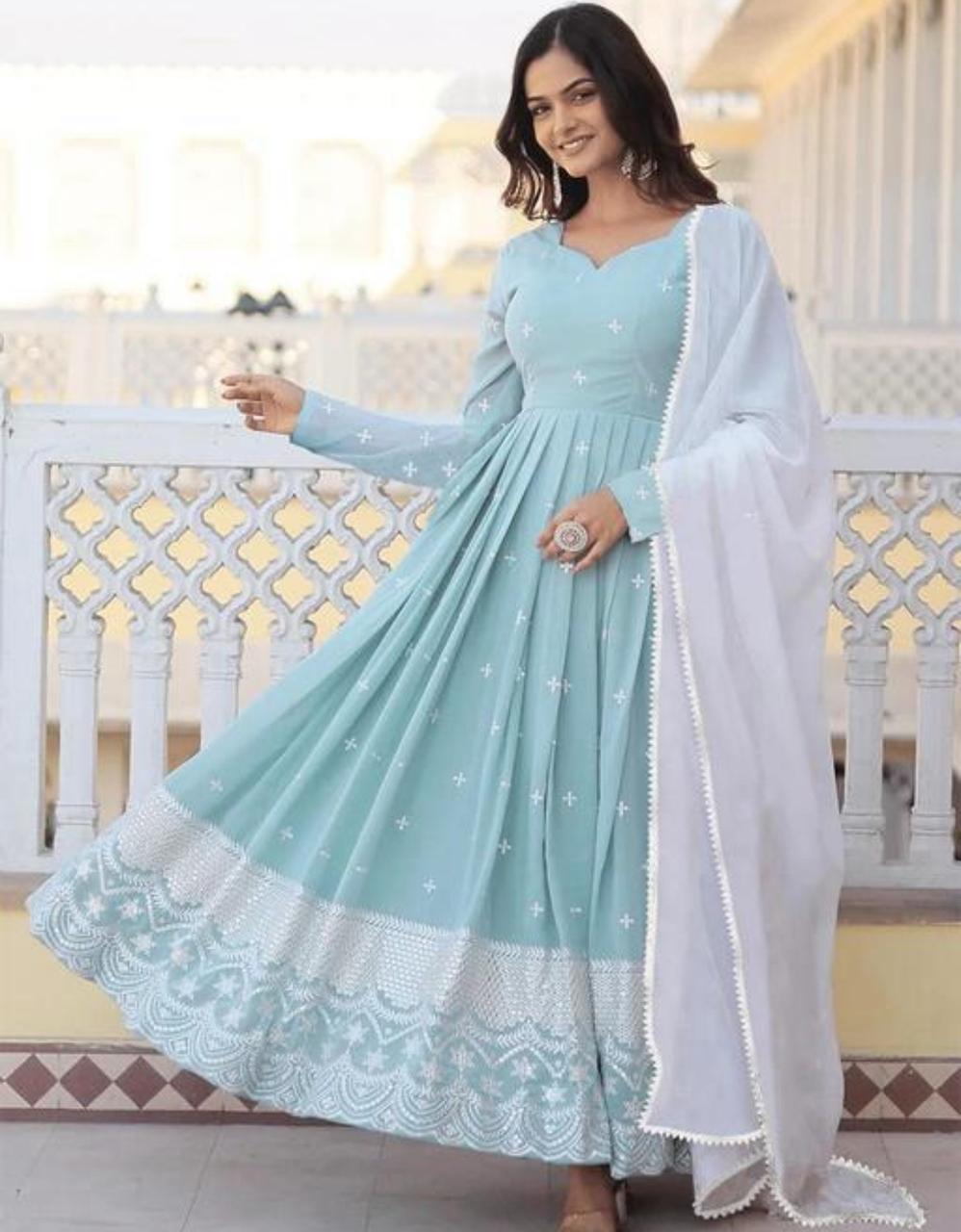 Elegant Embroidered Georgette Anarkali Gown with Dupatta – Premium Ethnic Wear